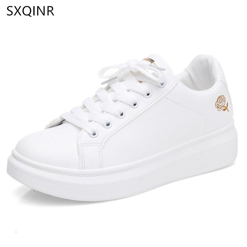 Women Casual Shoes 2020 New Spring Women Shoes Fashion Embroidered White Sneakers Breathable Flower Lace-Up Women Sneakers