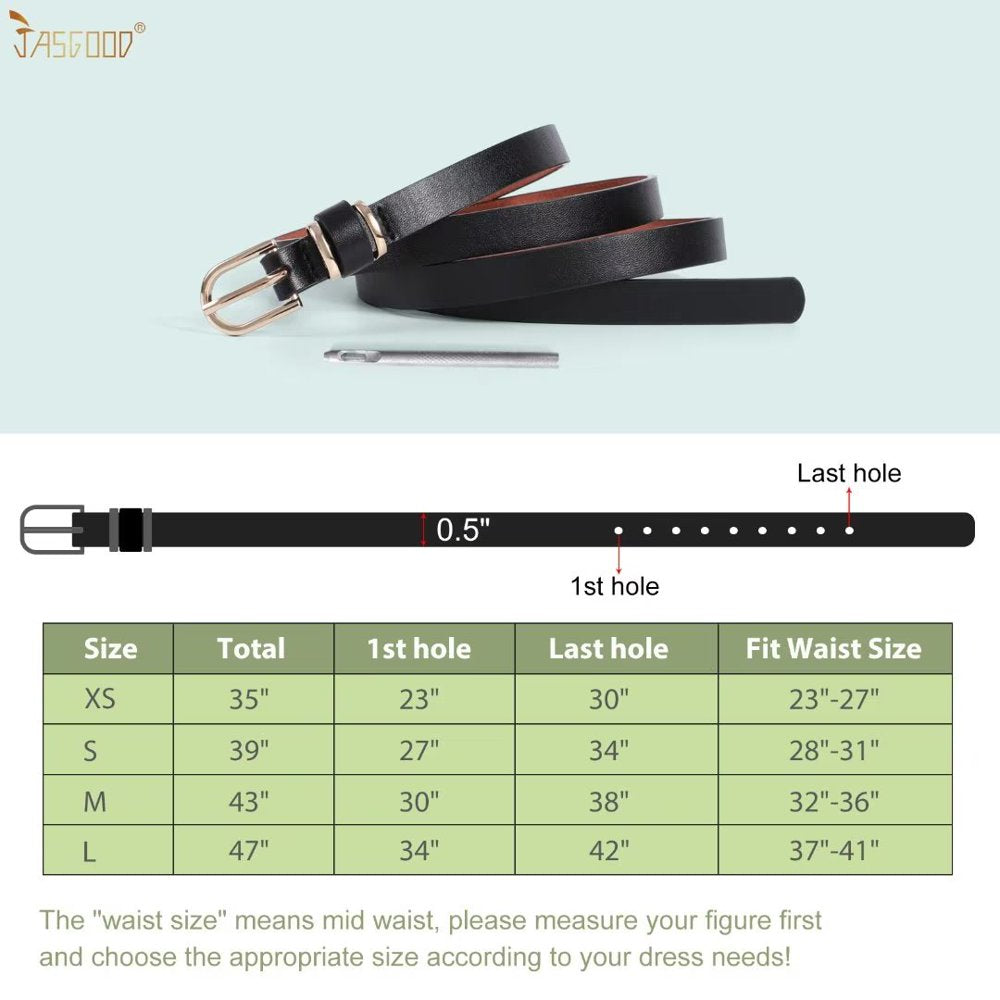 2PCS Women Leather Belt Ladies Skinny Belts for Dresses Jeans Pants with Gold Buckle