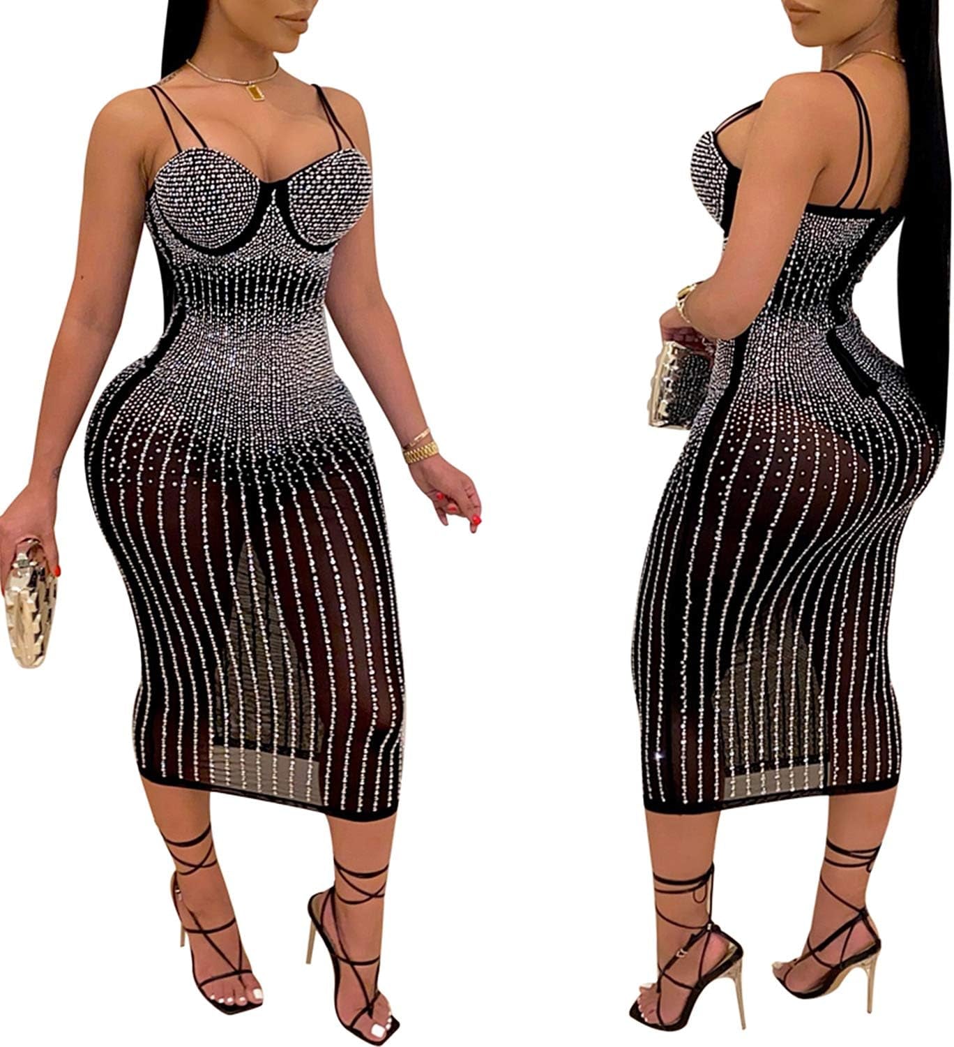 Women Long Sleeve Birthday Dresses Sexy Hot Diamond Process Sexy Dress Party Club Night Dress